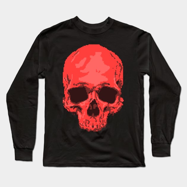 Red Pixelation Skull Long Sleeve T-Shirt by penciltrooper